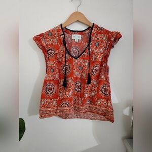 Red Patterned Women's Top